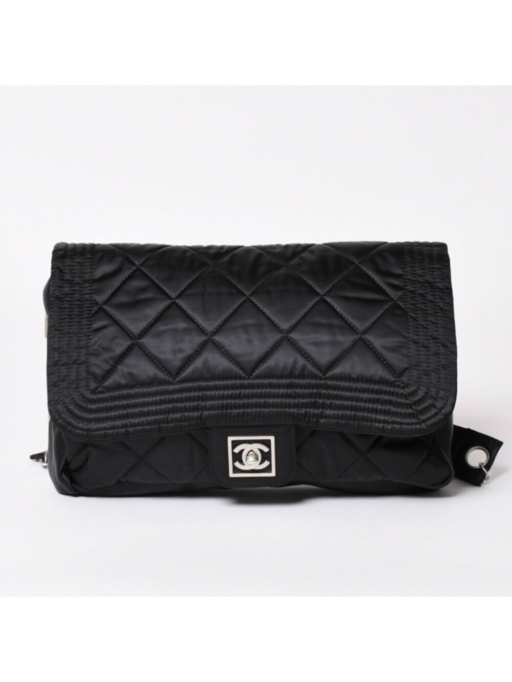 Chanel Sports Line CC Logo Backpack Chain Nylon Black Silver